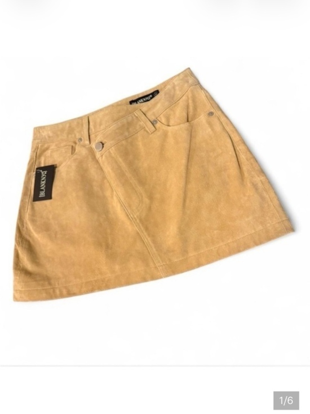 BLANKNYC Real Tan Suede Overlap Fly Mini Skirt 27 Y2K Western